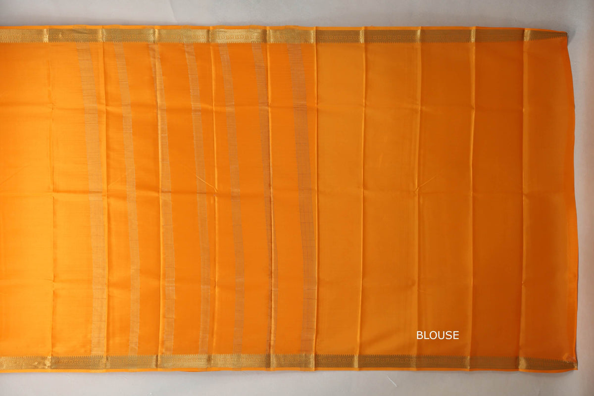Mango Orange Mysore Silk Saree blouse