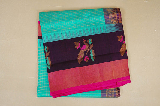 folded Bluish Green Silk Cotton Saree