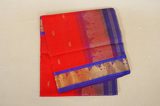 folded Bright Red Vaira Oosi Silk Cotton Saree