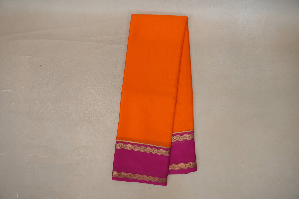 Online Dark Orange with Rani Pink Borders Mysore Silk Saree
