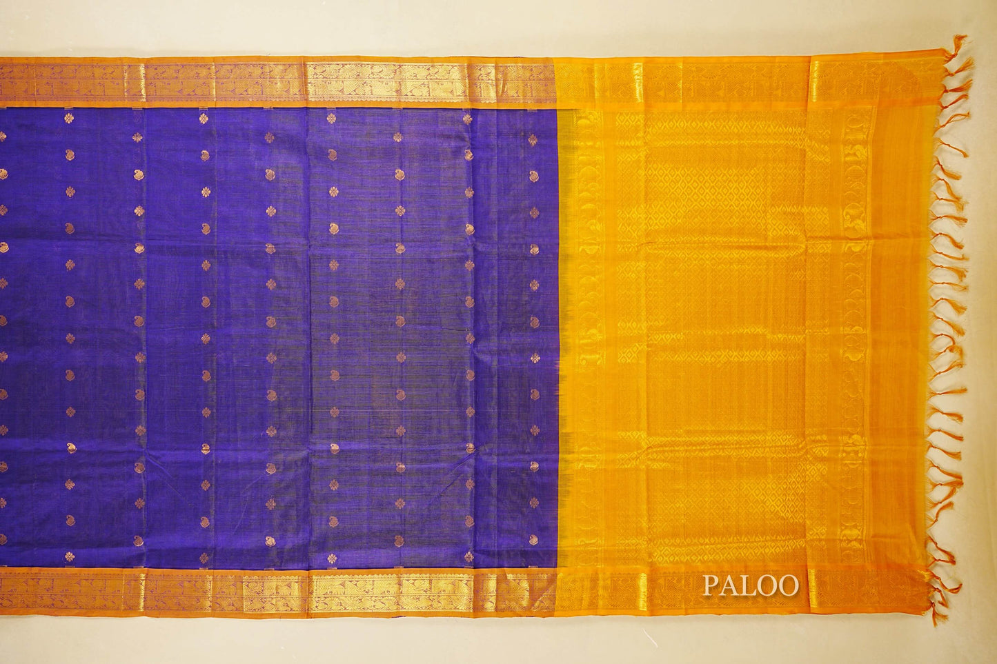 Royal Blue Vaira Oosi Silk Cotton Saree paloo