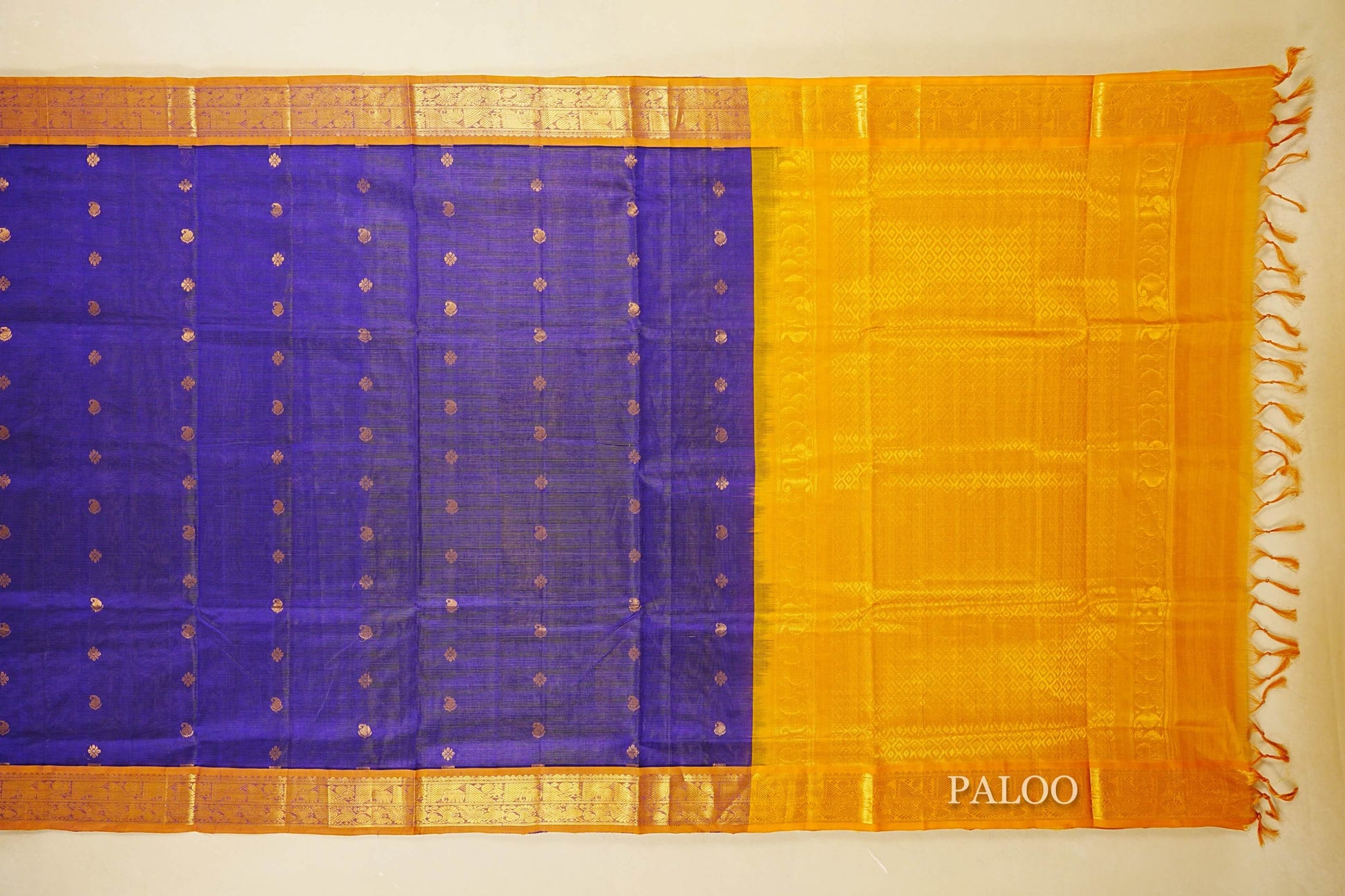 Royal Blue Vaira Oosi Silk Cotton Saree paloo