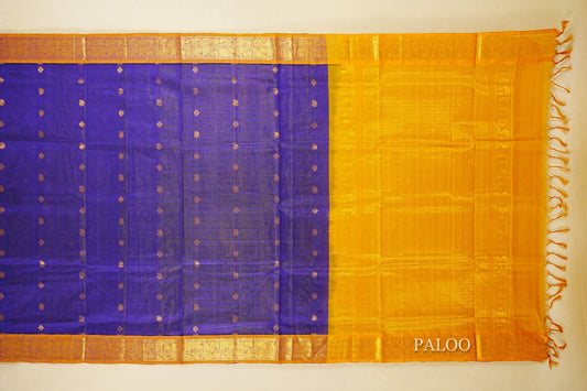 Royal Blue Vaira Oosi Silk Cotton Saree paloo