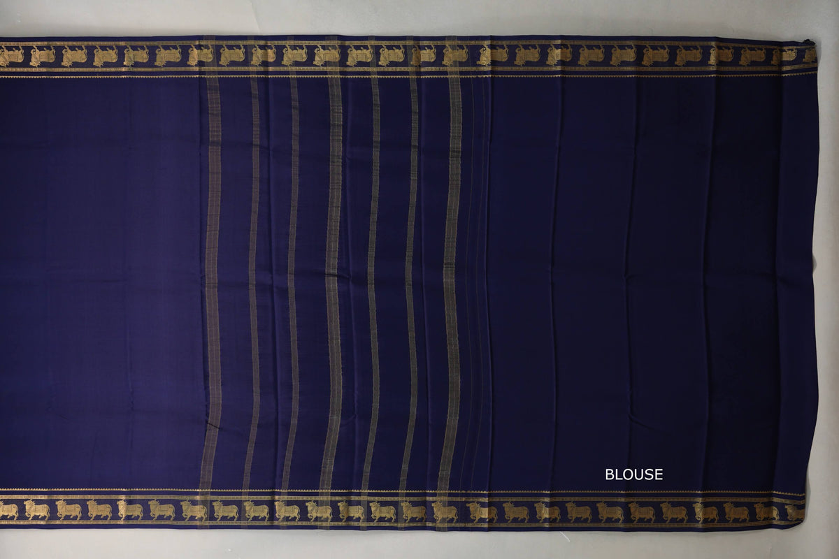 Navy Blue Mysore Silk Saree blouse