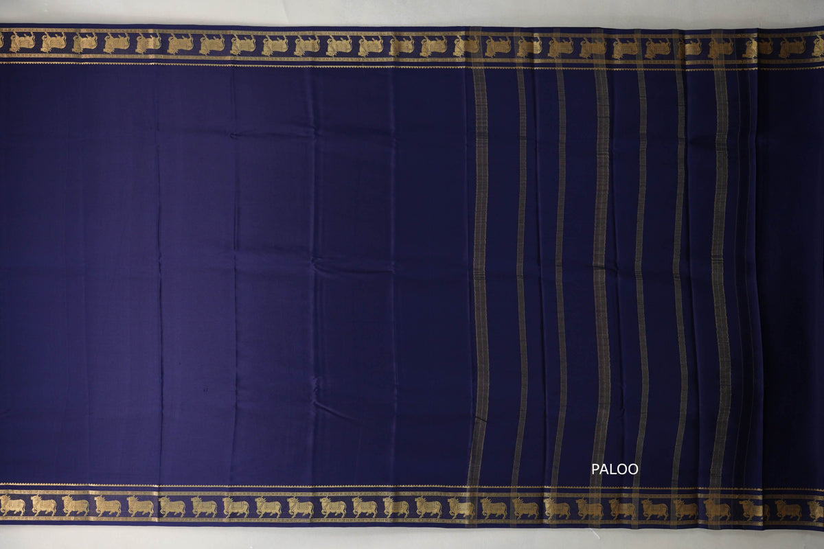 Navy Blue Mysore Silk Saree paloo