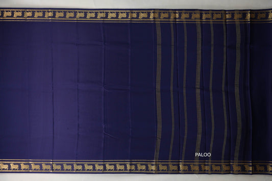 Navy Blue Mysore Silk Saree paloo