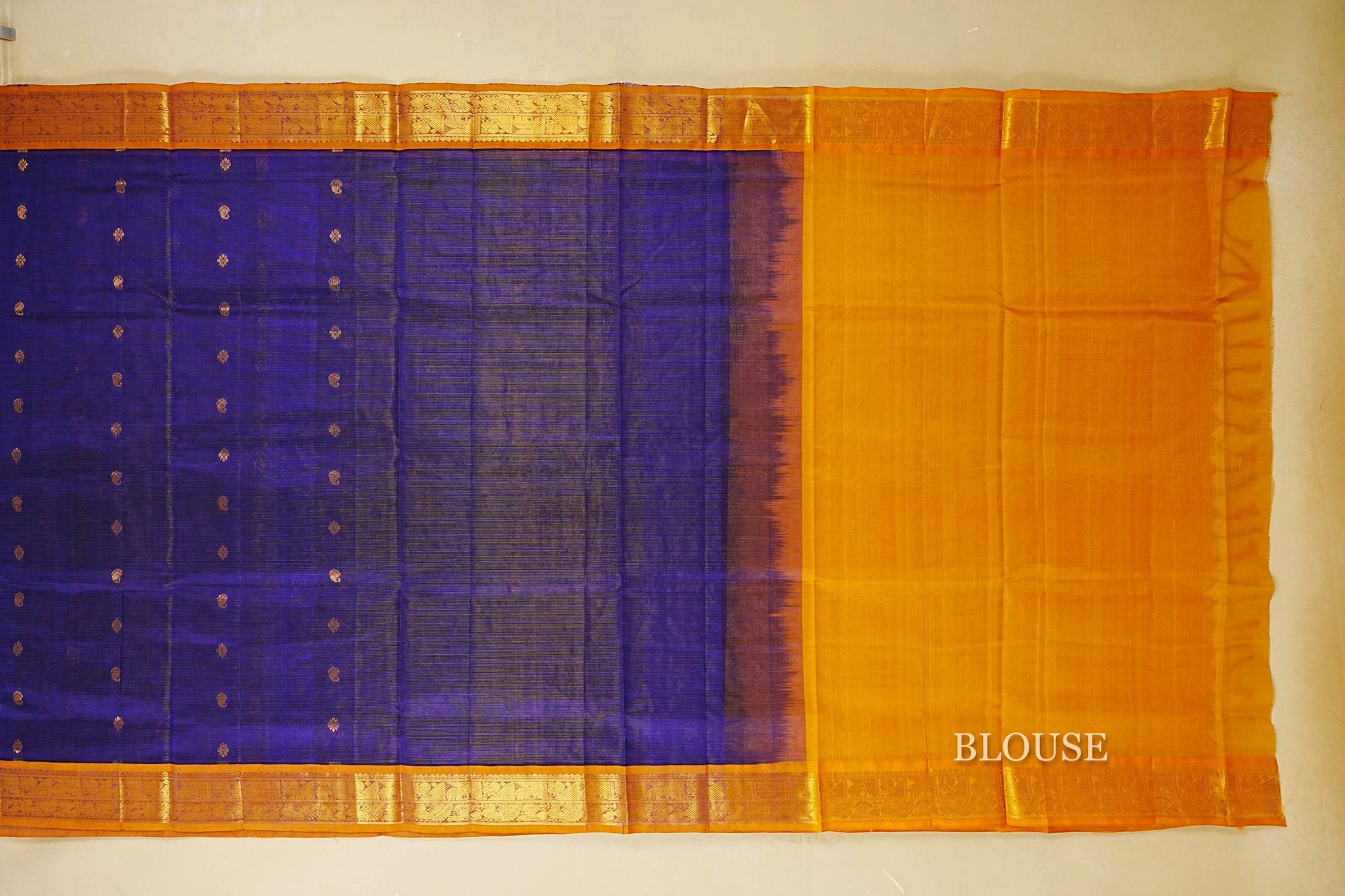Royal Blue Vaira Oosi Silk Cotton Saree blouse