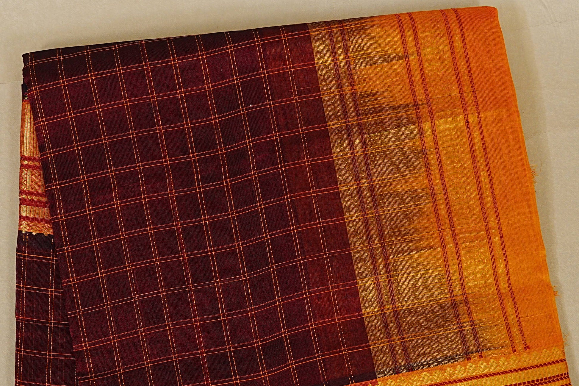  Deep Maroon Silk Cotton Sare body zoom