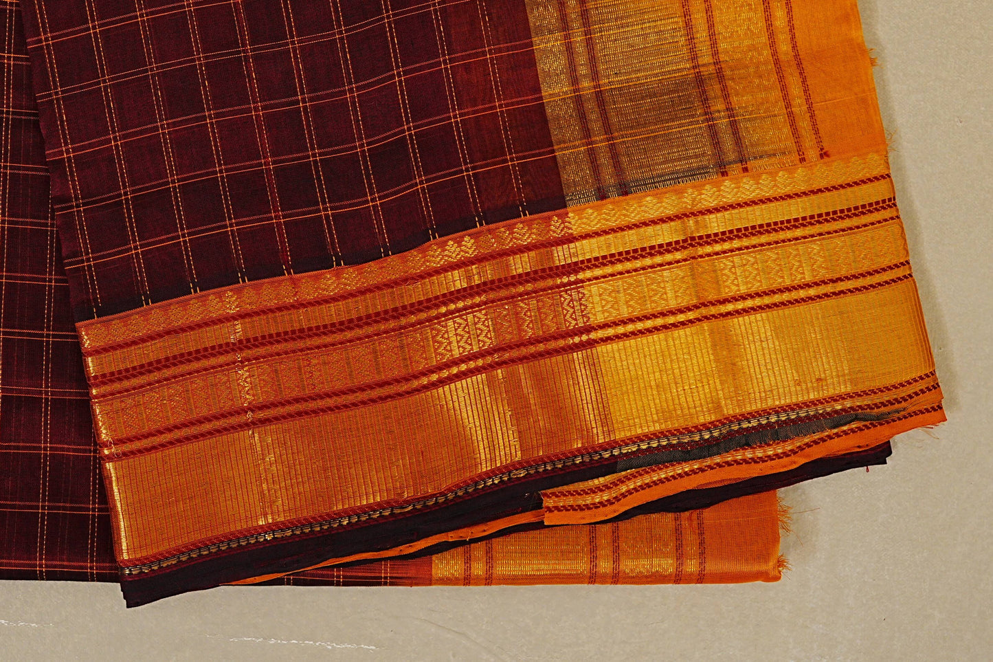  Deep Maroon Silk Cotton Sare border zoom