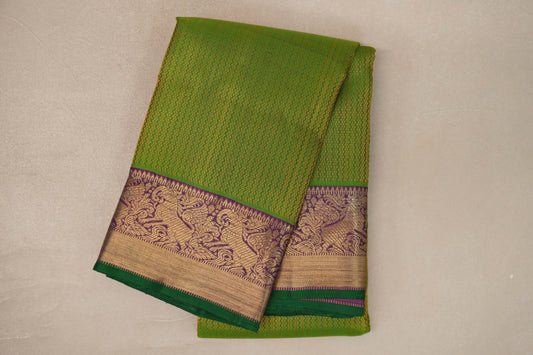 Dual Tone of Yellow and Green Vintage Heirloom Kanjivaram Silk Saree