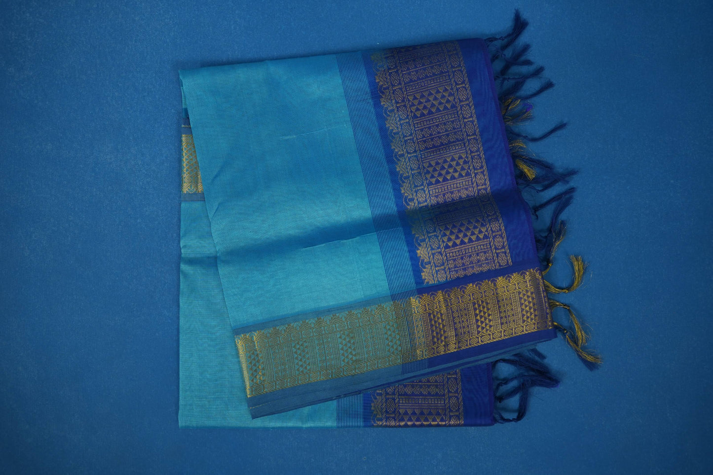 Sky blue vintage silk cotton saree