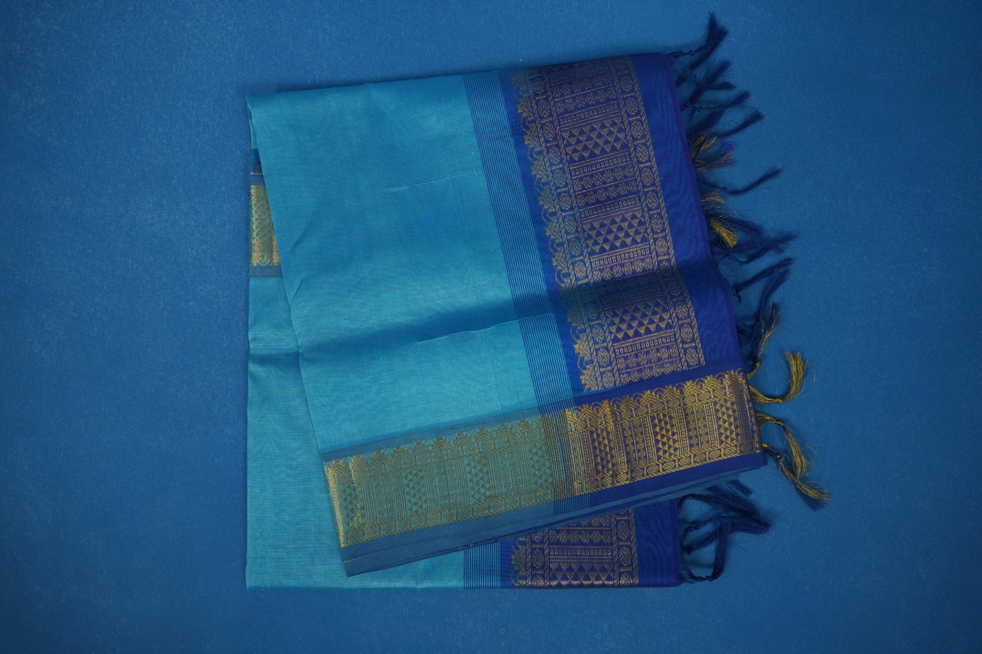 Sky blue vintage silk cotton saree