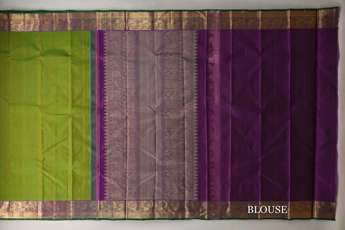 Dual Tone of Yellow and Green Vintage Heirloom Kanjivaram Silk Saree blouse