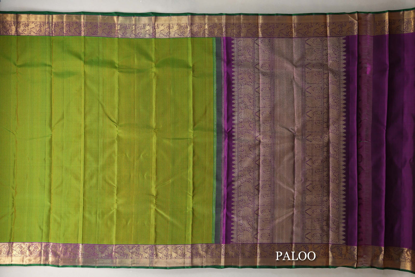 Dual Tone of Yellow and Green Vintage Heirloom Kanjivaram Silk Saree paloo
