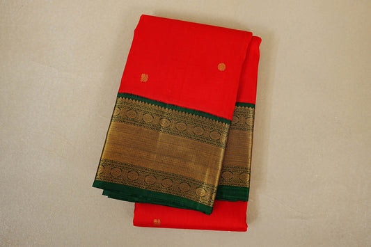 folded Bright Red with bottle Green Vintage Kanjivaram Silk Saree
