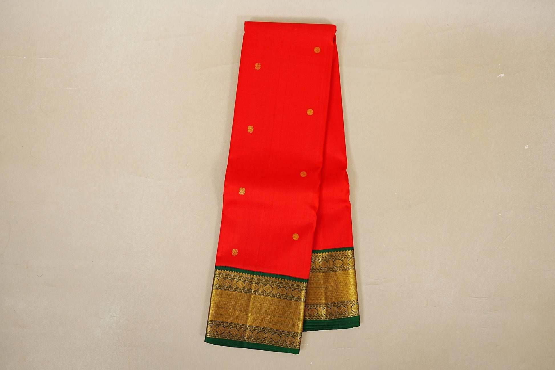 Bright Red with bottle Green Vintage Kanjivaram Silk Saree online
