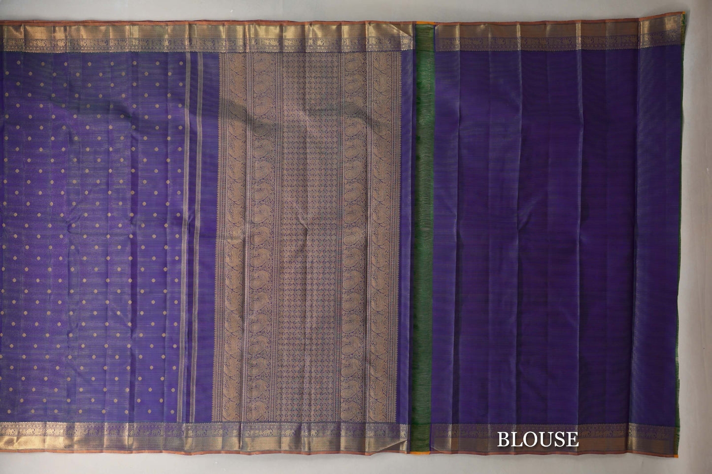 Dual Tone of Green and Blue Vaira Oosi Vintage Heirloom Kanjivaram Silk Saree blouse