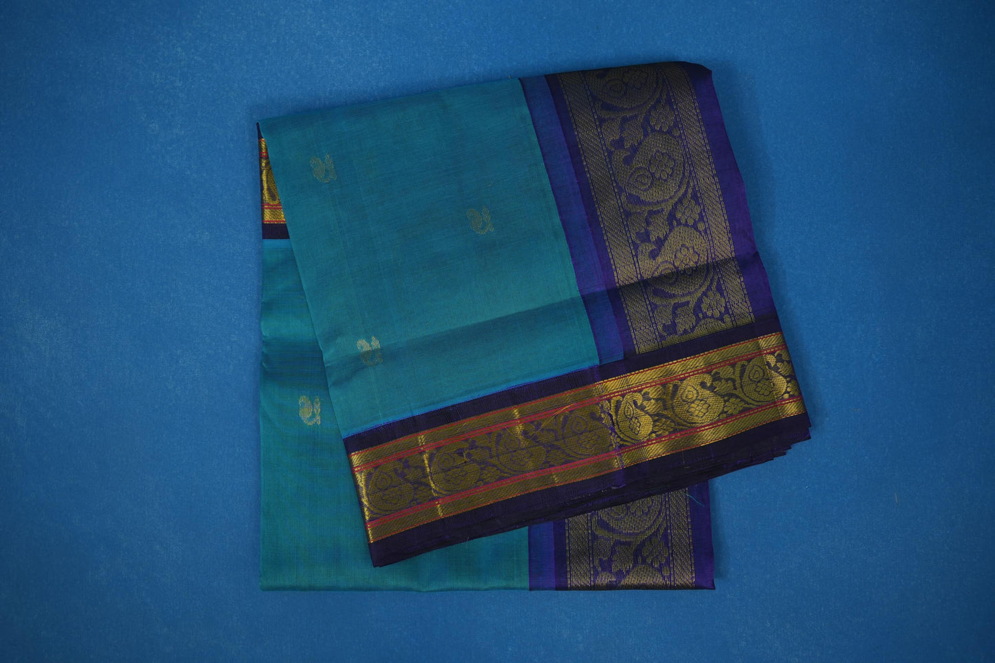 Peacock blue vintage silk cotton saree