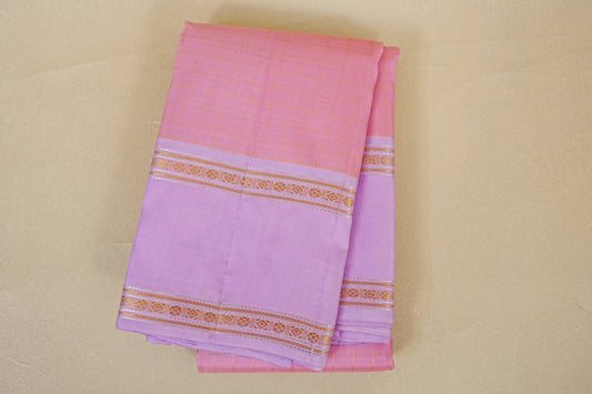 folded Baby Pink with Lavender Rettai Pettu Borders Vintage Kanjivaram Silk Saree 