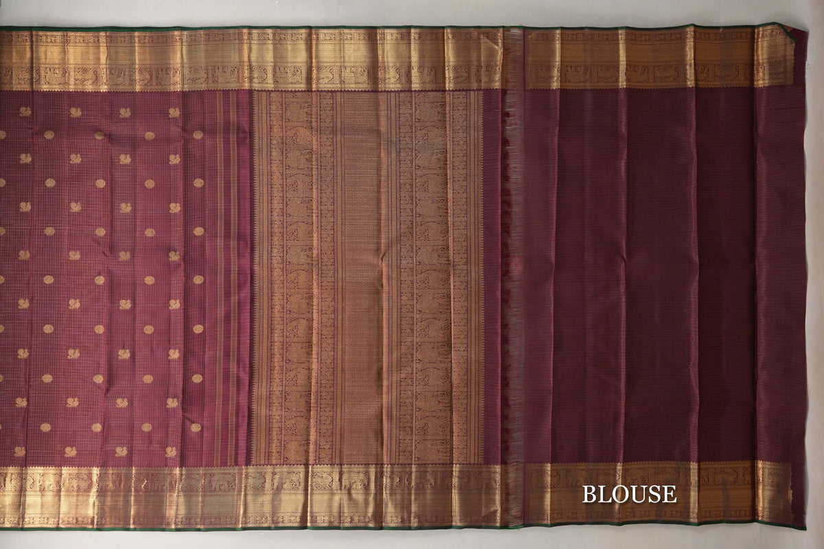 Deep Maroon with Zari Checks Vintage Heirloom Kanjivaram Silk Saree blouse