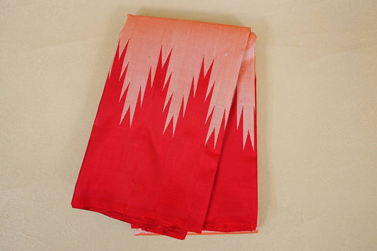 folded Peach with Red Temple Borders Vintage Kanjivaram Silk Saree