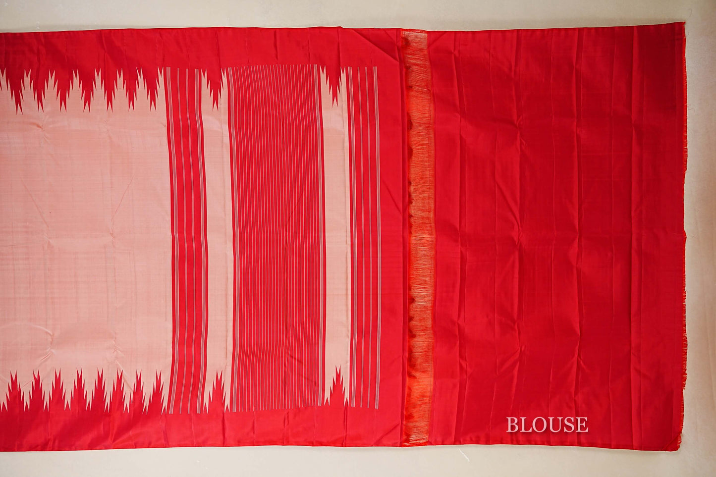 Peach with Red Temple Borders Vintage Kanjivaram Silk Saree blouse