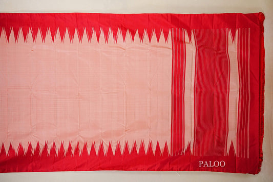 Peach with Red Temple Borders Vintage Kanjivaram Silk Saree paloo