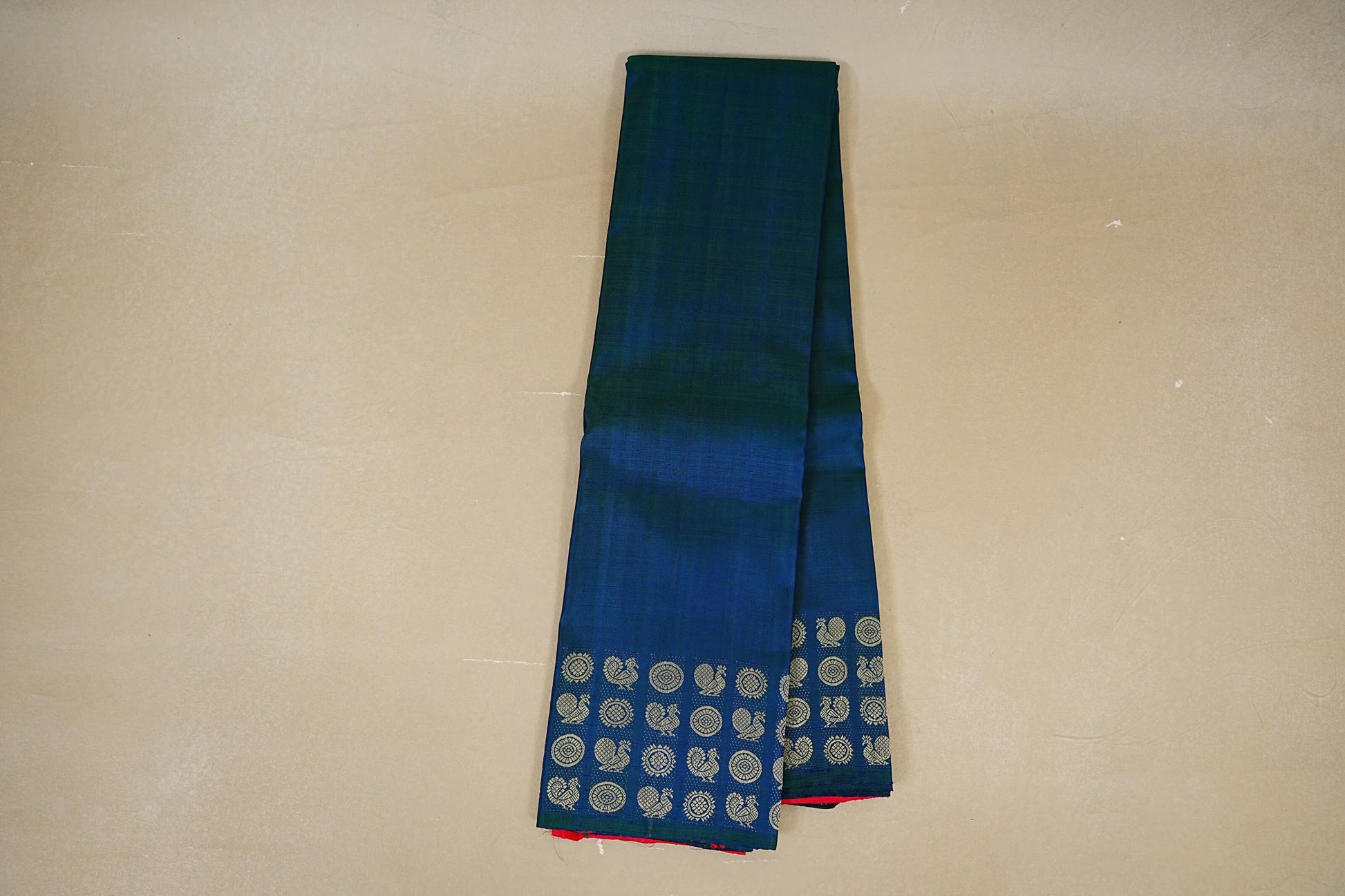 Peacock Blue Thread Woven Vintage Kanjivaram Silk Saree  