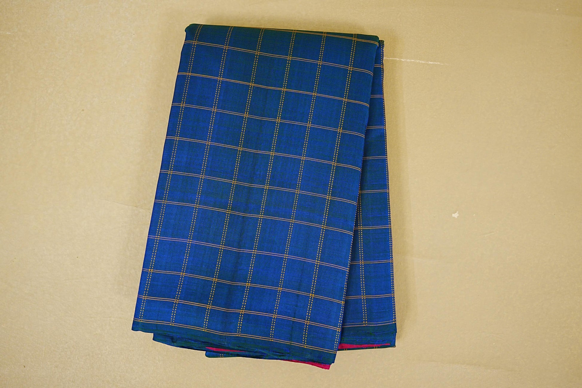folded Peacock Blue Vintage Kanjivaram Silk Saree 