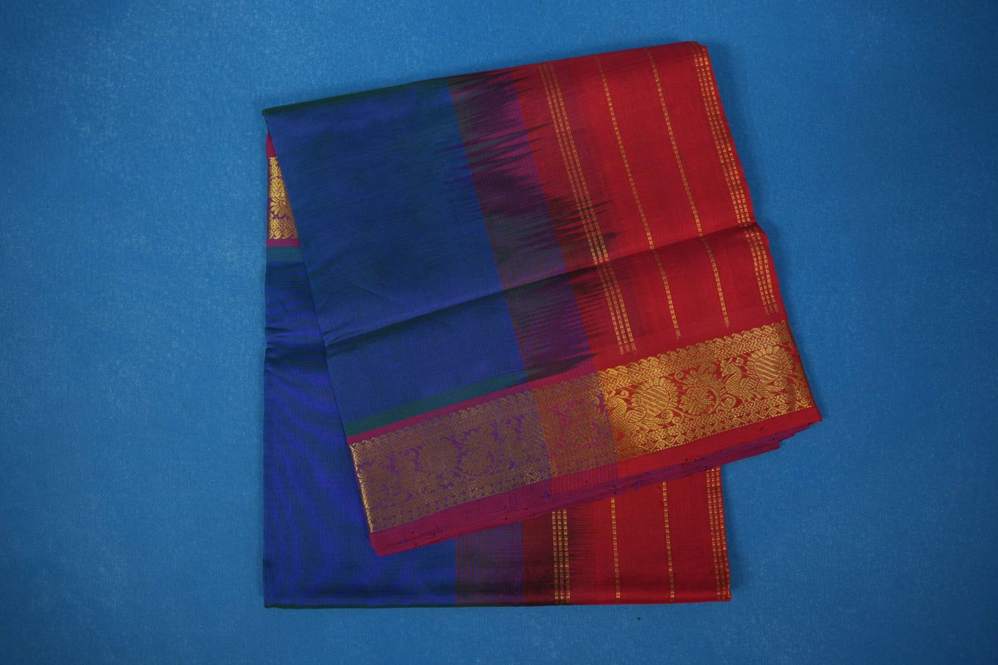 Peacock blue vintage silk cotton saree