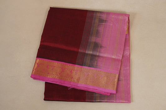 folded Reddish Maroon vegan silk cotton saree