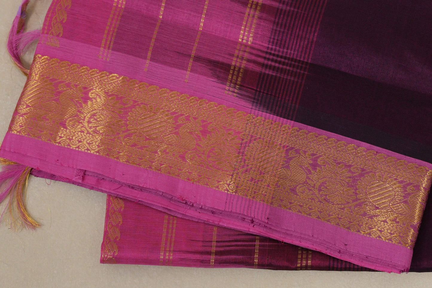 Deep Wine Purple vegan silk cotton saree border zoom