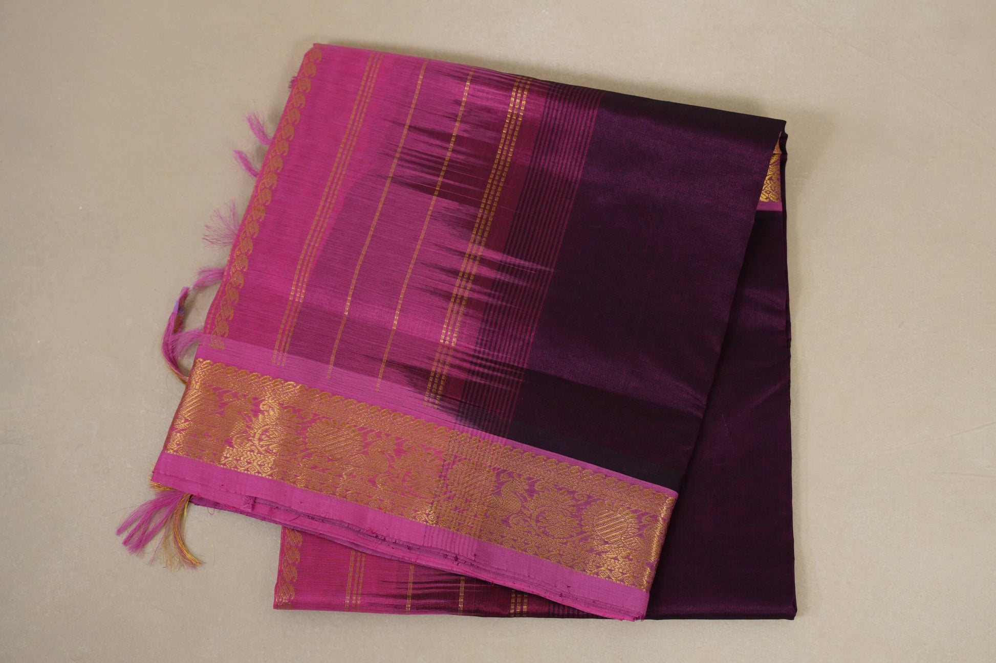 folded Deep Wine Purple vegan silk cotton saree