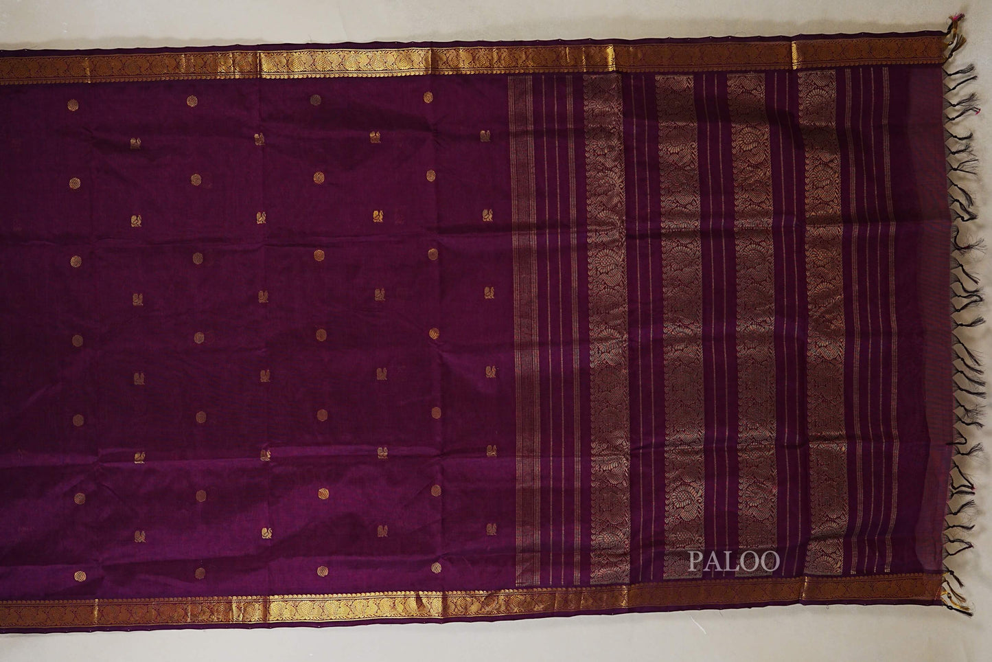 Plum Vegan Silk Cotton Saree paloo