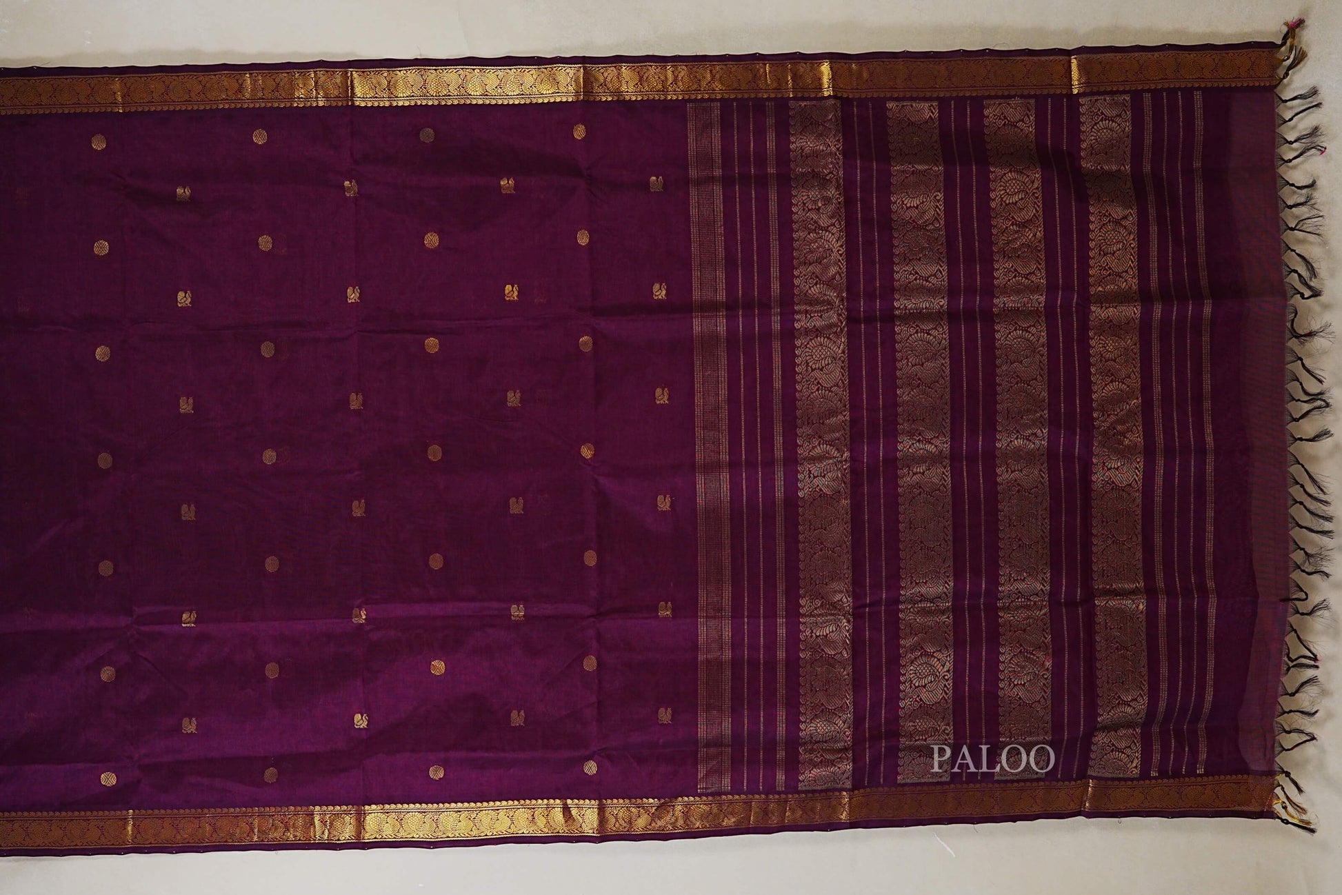 Plum Vegan Silk Cotton Saree paloo