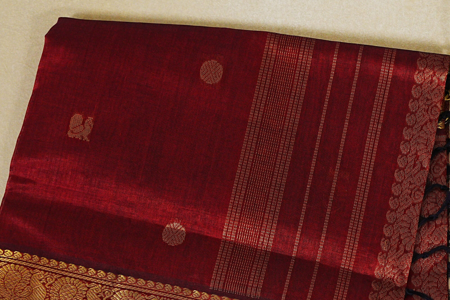 Reddish maroon vegan silk cotton saree  body zoom