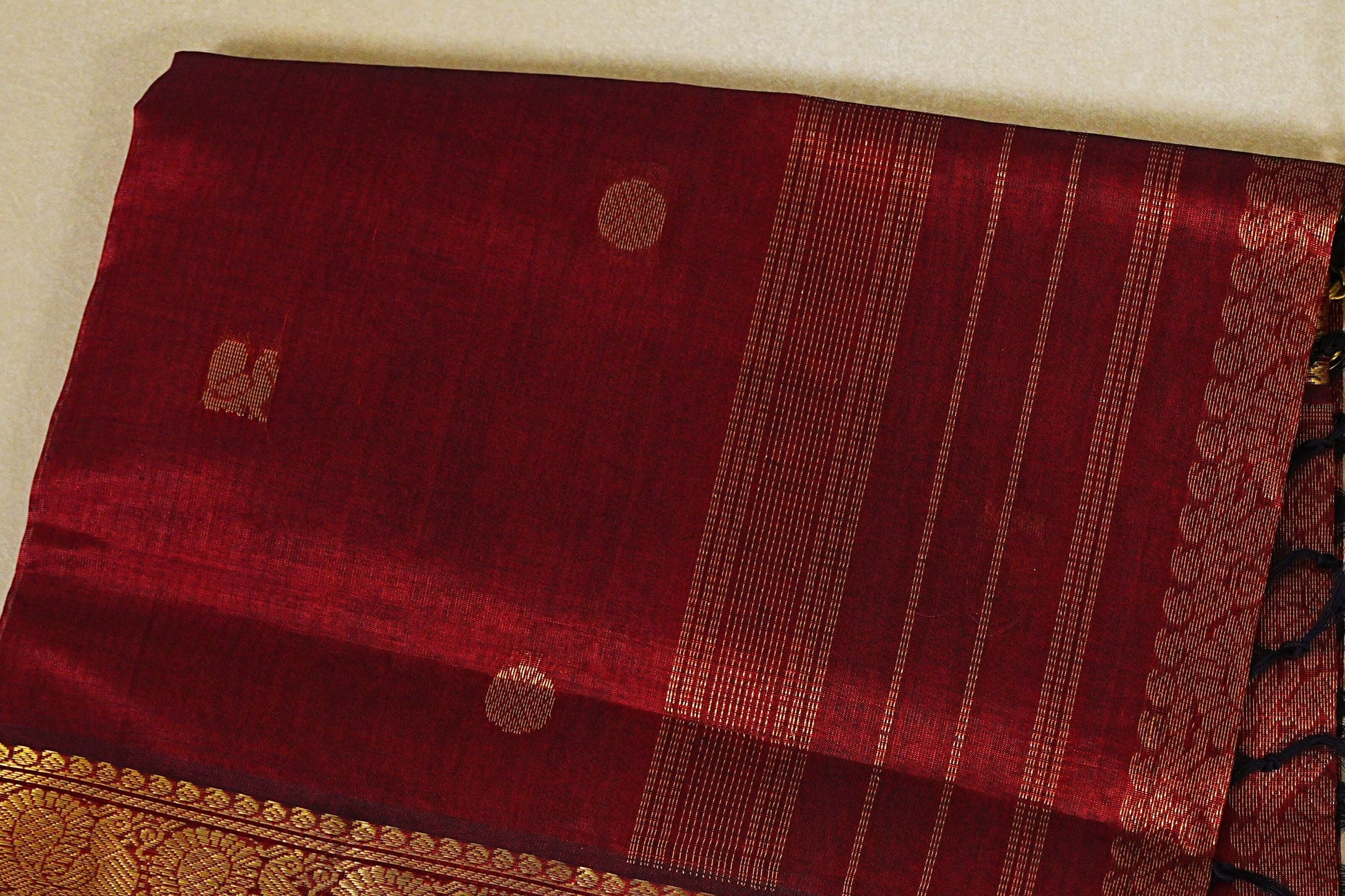 Reddish maroon vegan silk cotton saree  body zoom