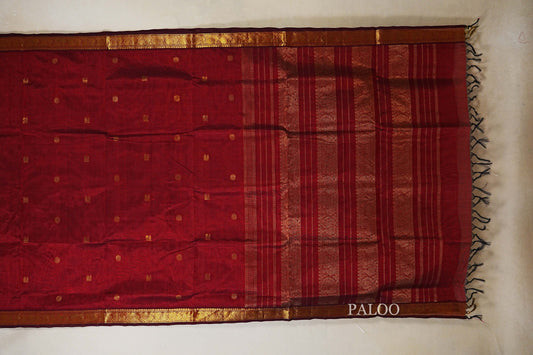 Reddish maroon vegan silk cotton saree paloo