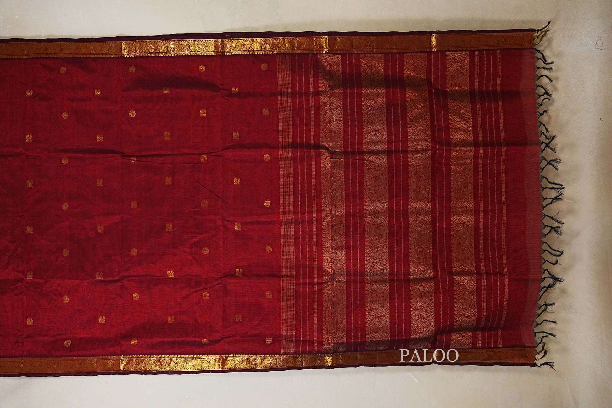 Reddish maroon vegan silk cotton saree  paloo