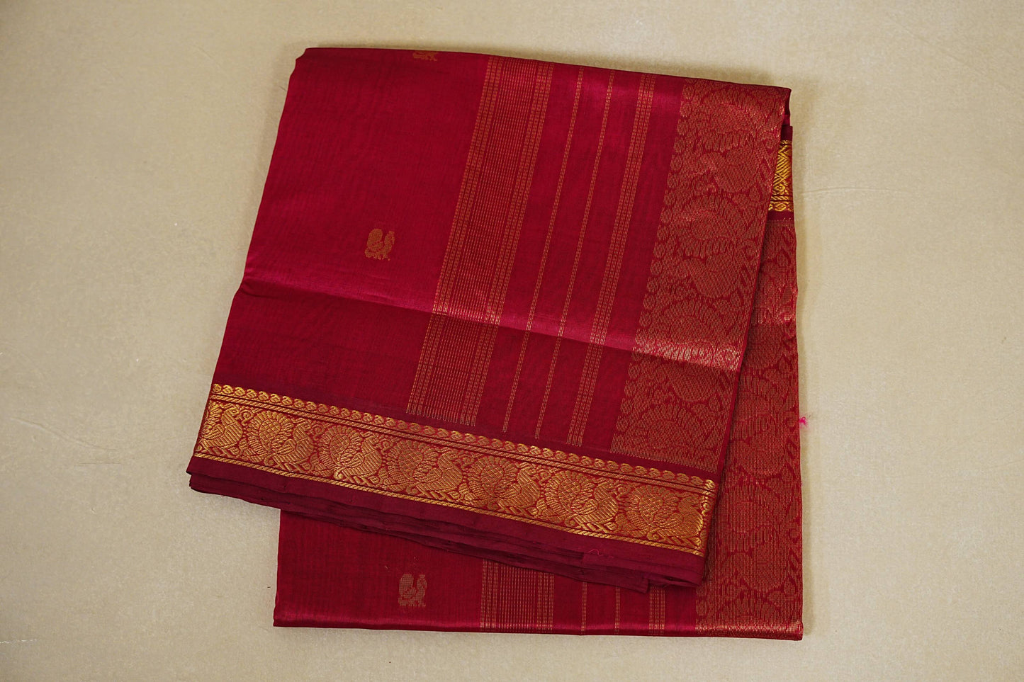 folded Reddish Pink vegan silk cotton saree