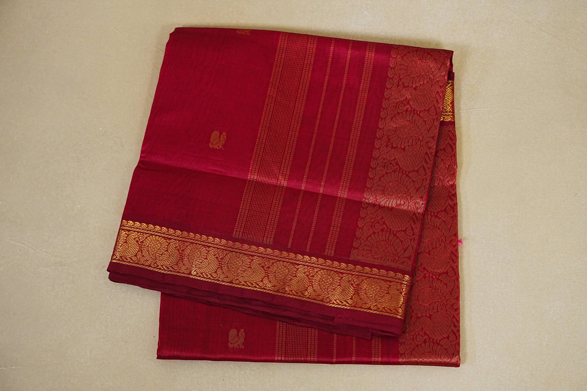 folded Reddish Pink vegan silk cotton saree