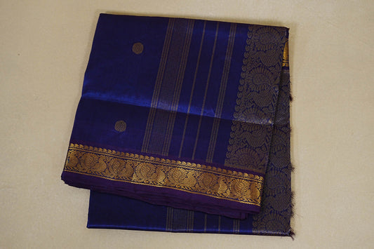 folded Deep Royal Blue with Light Purple Borders Vegan Silk Cotton saree