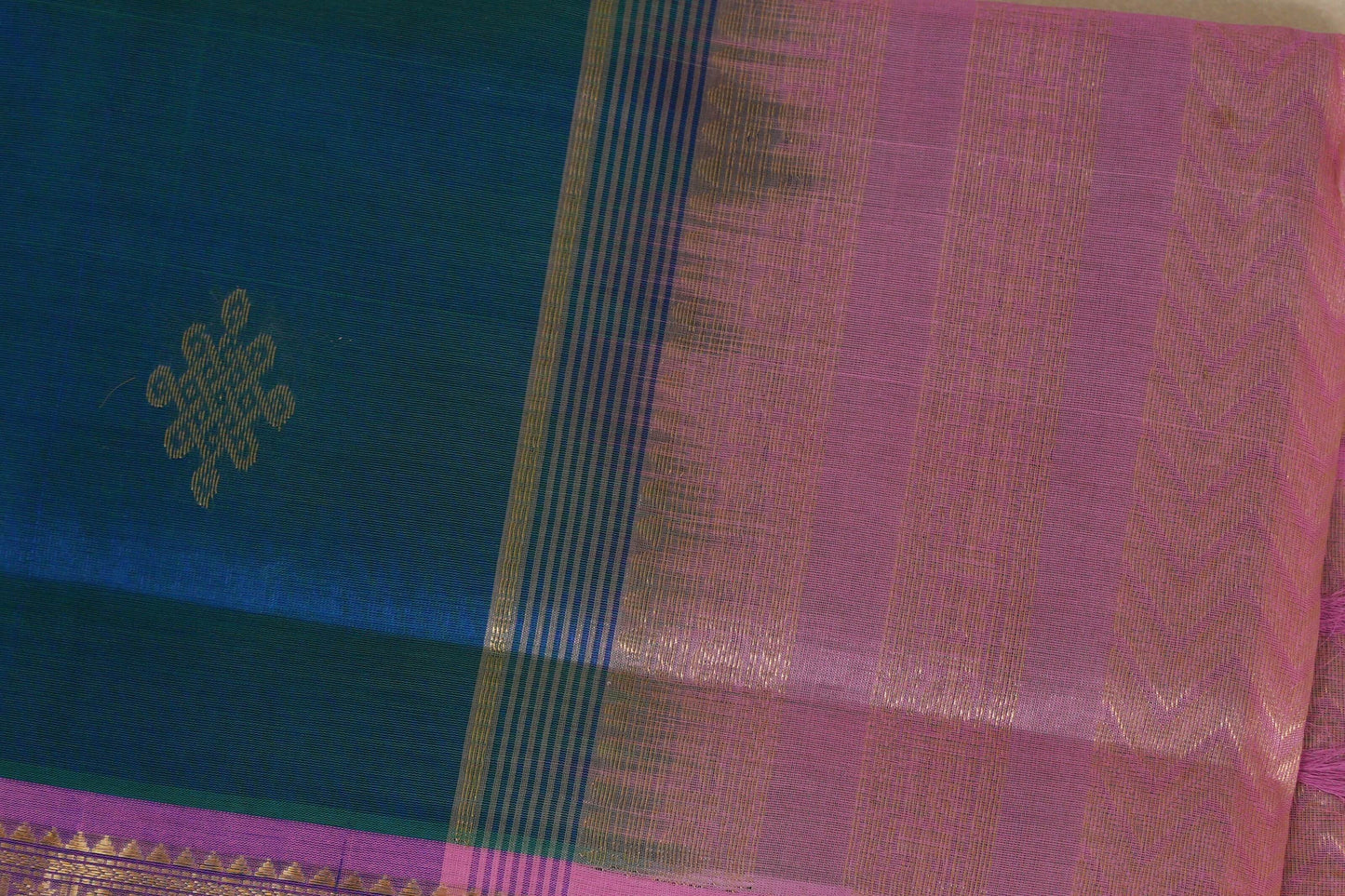 Peacock Blue vegan silk cotton saree body zoom