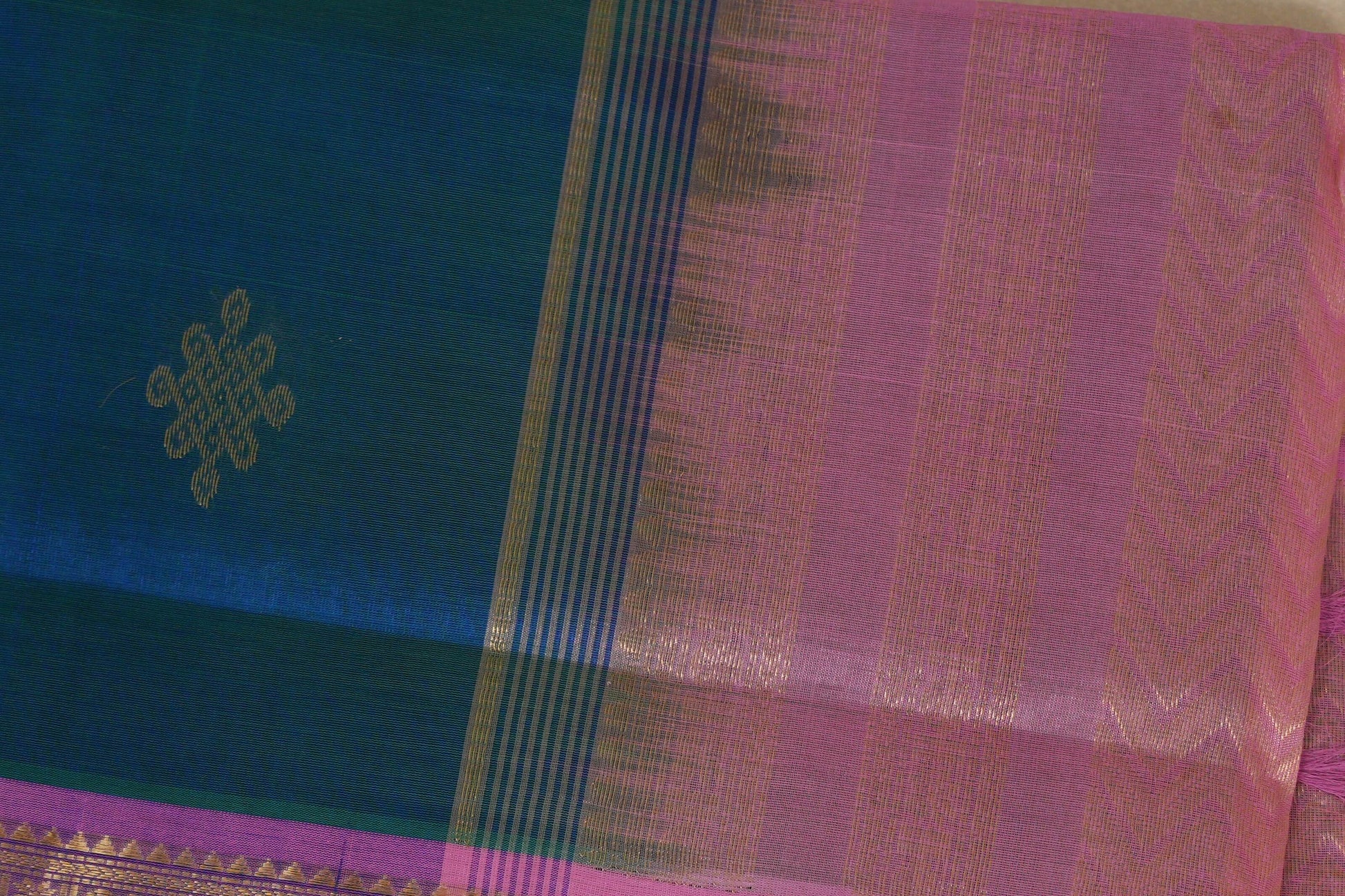 Peacock Blue vegan silk cotton saree body zoom