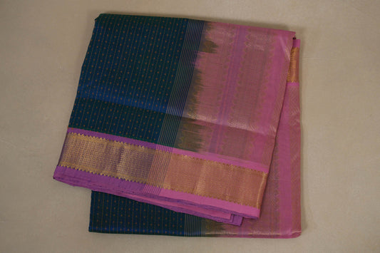 folded Peacock Blue vegan silk cotton saree