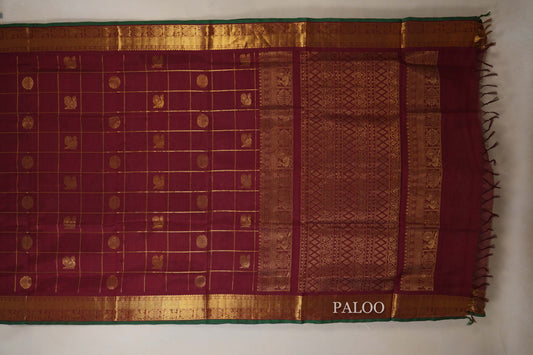 Reddish Maroon  vegan silk cotton saree paloo