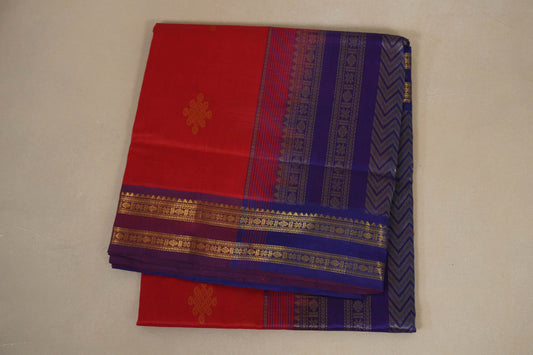 folded Bright Red Vegan Silk Cotton Saree