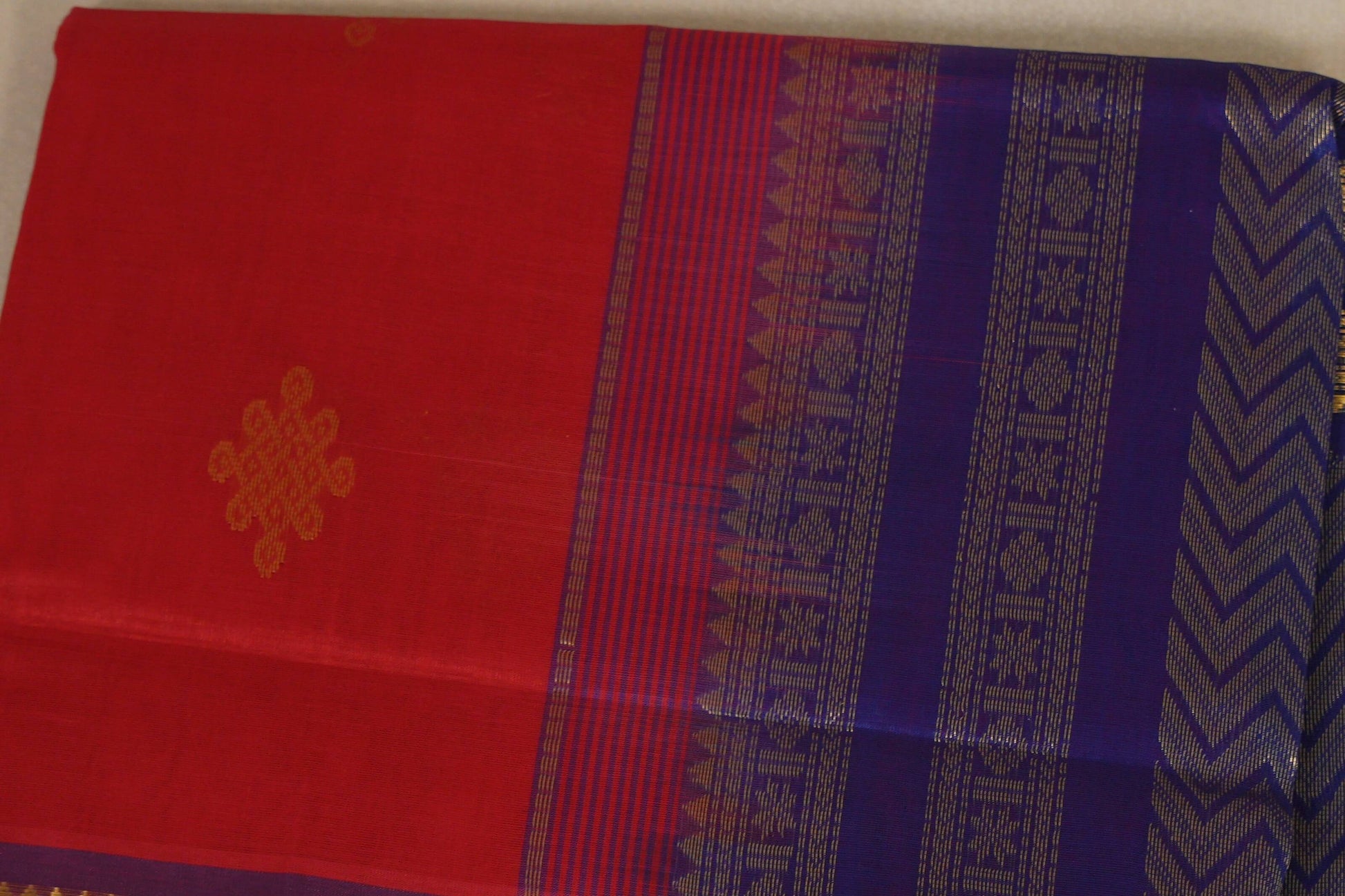 Bright Red Vegan Silk Cotton Saree body zoom
