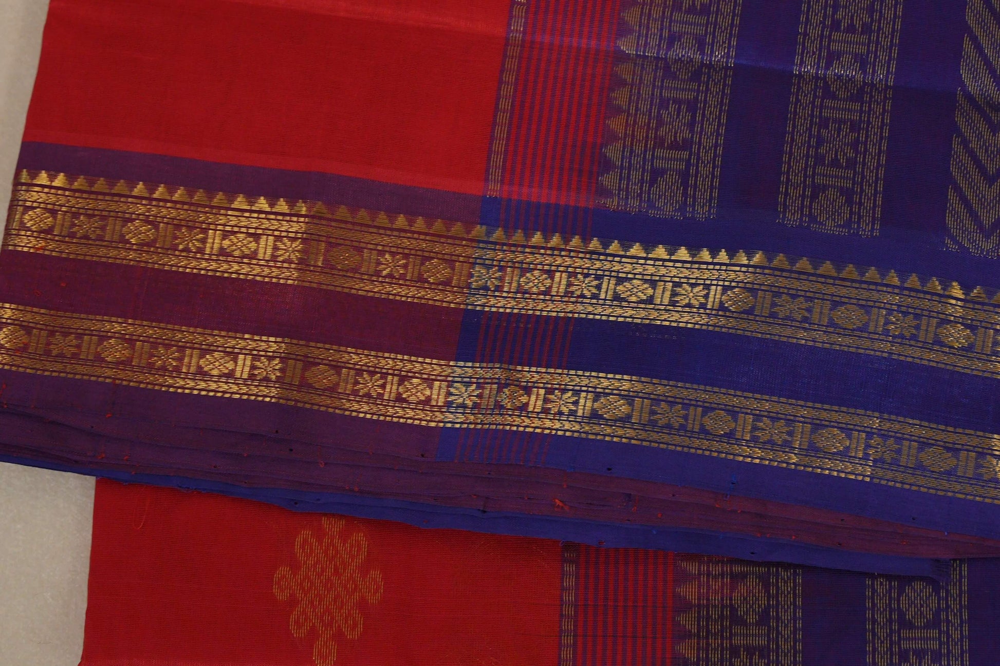 Bright Red Vegan Silk Cotton Saree body zoom