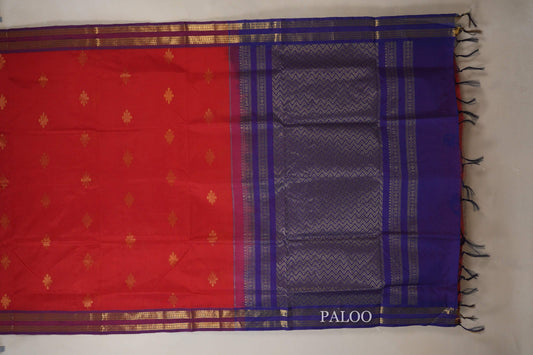 Bright Red Vegan Silk Cotton Saree paloo